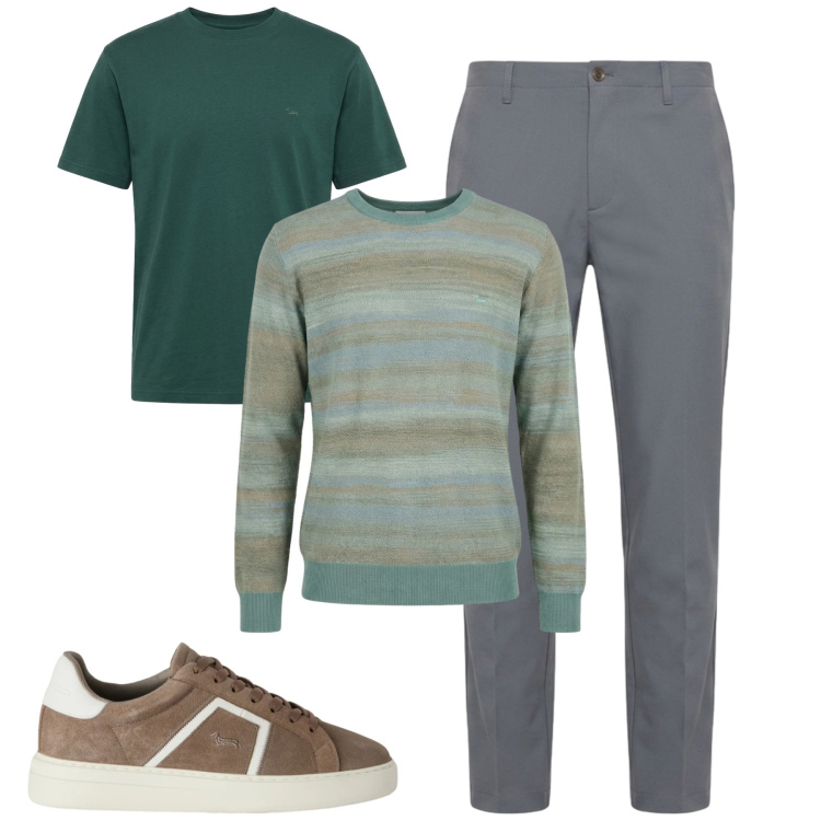 Outfit uomo - City. Stile Casual per Tutti i giorni. Abbinamento con sneakers, pantaloni, t-shirt, pullovers.