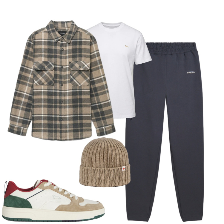 Outfit uomo - Fall. Stile Casual per Tutti i giorni. Abbinamento con t-shirt, sneakers, pantaloni, berretti, camicie.