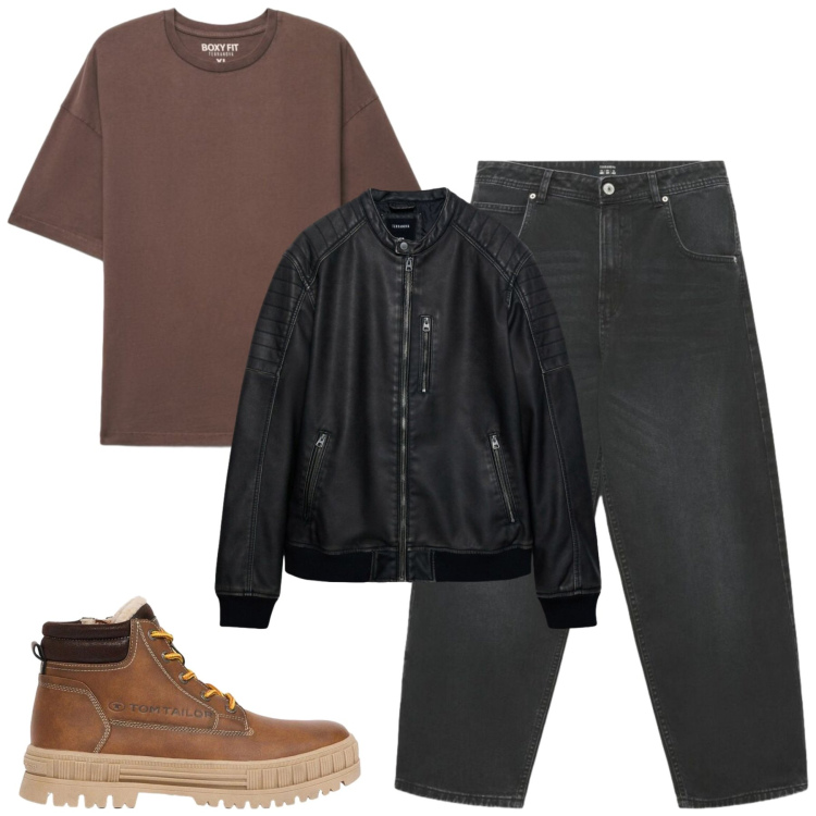 Outfit uomo - Total look #2479055. Stile Casual per Tutti i giorni. Abbinamento con giacche, t-shirt, jeans, stivali e stivaletti.