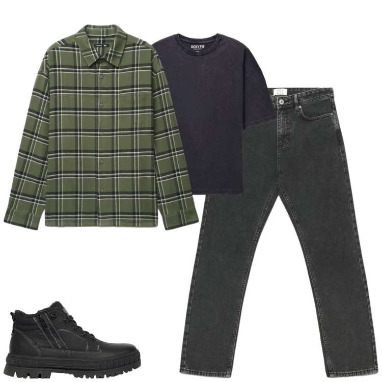 Outfit uomo - Total look #2479056. Stile Casual per Tutti i giorni. Abbinamento con jeans dritti, camicie, t-shirt, stivali e stivaletti.