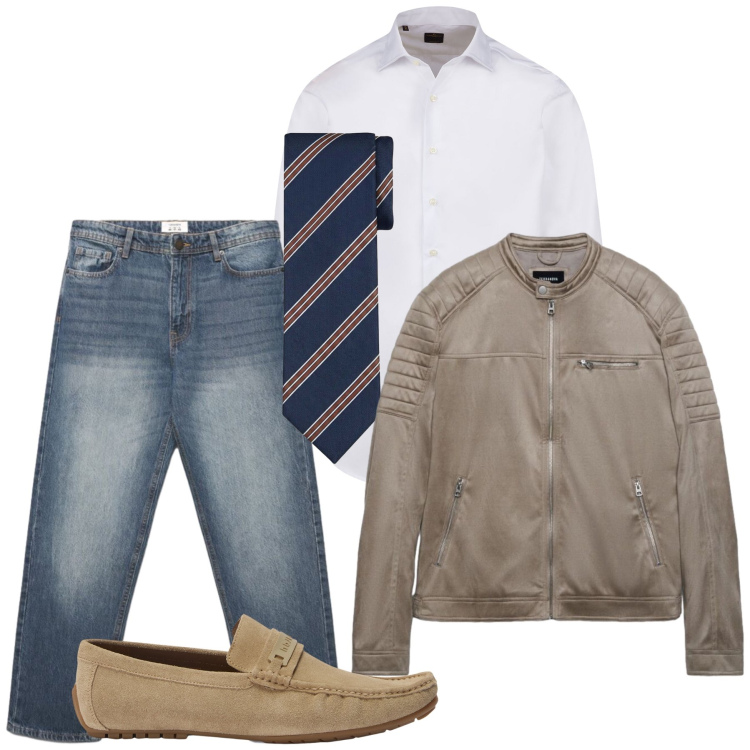 Outfit uomo - Total look #2479066. Stile Casual per Tutti i giorni. Abbinamento con scarpe stringate, cravatte, camicie, giacche, jeans.