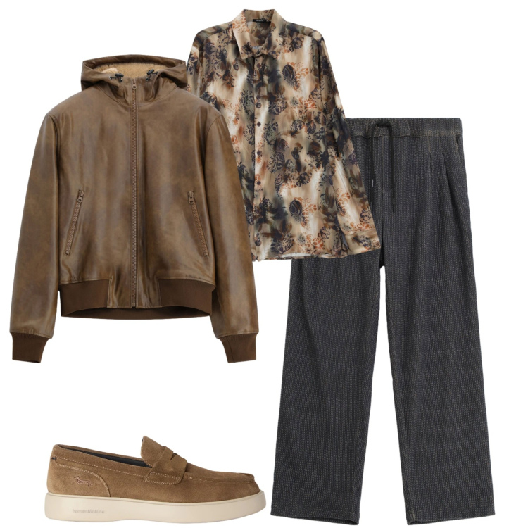Outfit uomo - City. Stile Trendy per Tutti i giorni. Abbinamento con scarpe stringate, bomber, camicie, pantaloni.