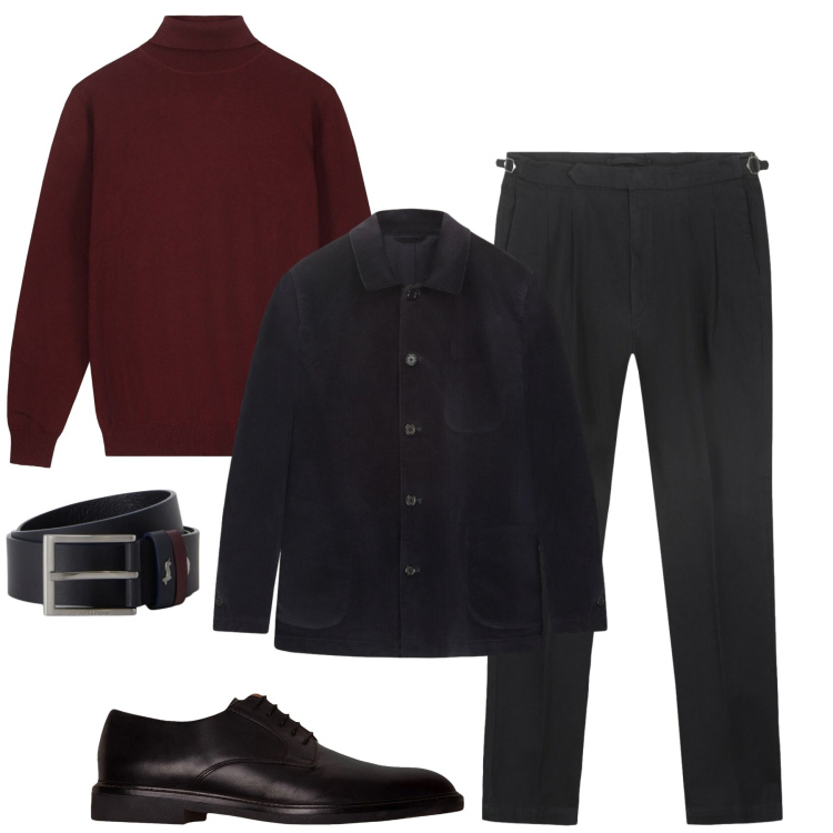 Outfit uomo - Autunno in ufficio. Stile Urban per Ufficio. Abbinamento con cinture, scarpe stringate, maglieria, pantaloni, cappotti.