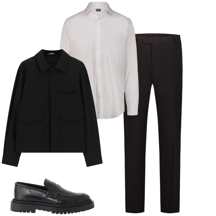Outfit uomo - City. Stile Business/Elegante per Tutti i giorni. Abbinamento con scarpe stringate, cappotti, camicie, pantaloni.
