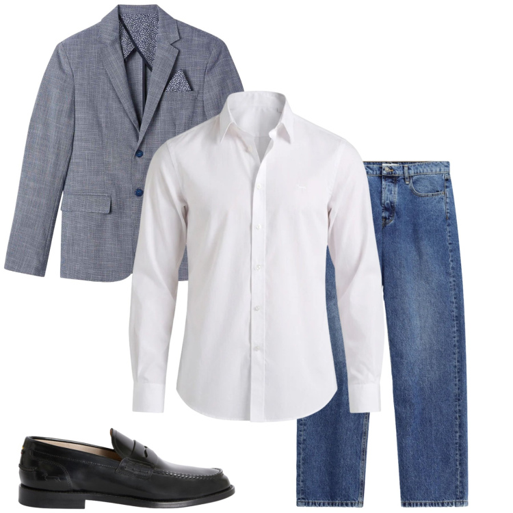 Outfit uomo - Total look #2479074. Stile Trendy per Ufficio. Abbinamento con camicie, scarpe stringate, jeans, giacche.