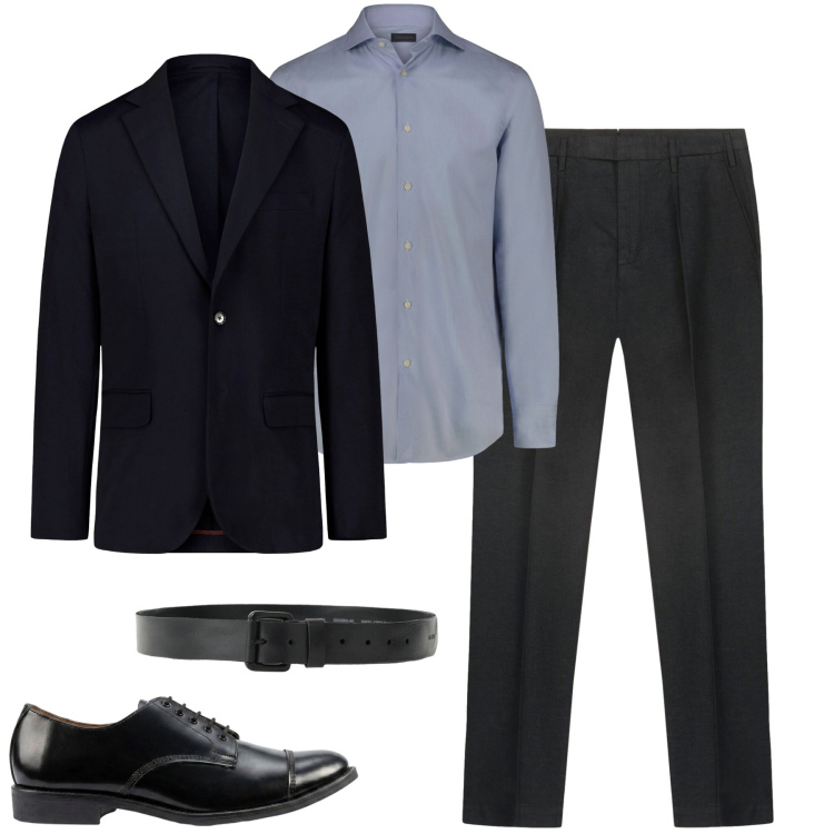 Outfit uomo - Elegante. Stile Business/Elegante per Serata speciale. Abbinamento con cinture, pantaloni, camicie, scarpe stringate, giacche.