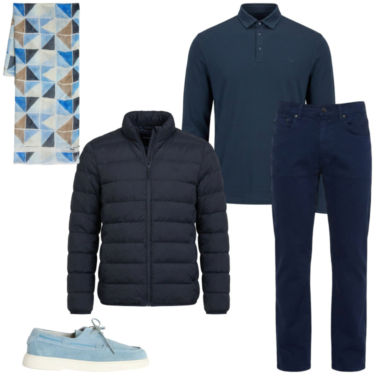 Outfit uomo - Total look #2479097. Stile Casual per Tutti i giorni. Abbinamento con polo, pantaloni, sciarpe, scarpe stringate, giacche.