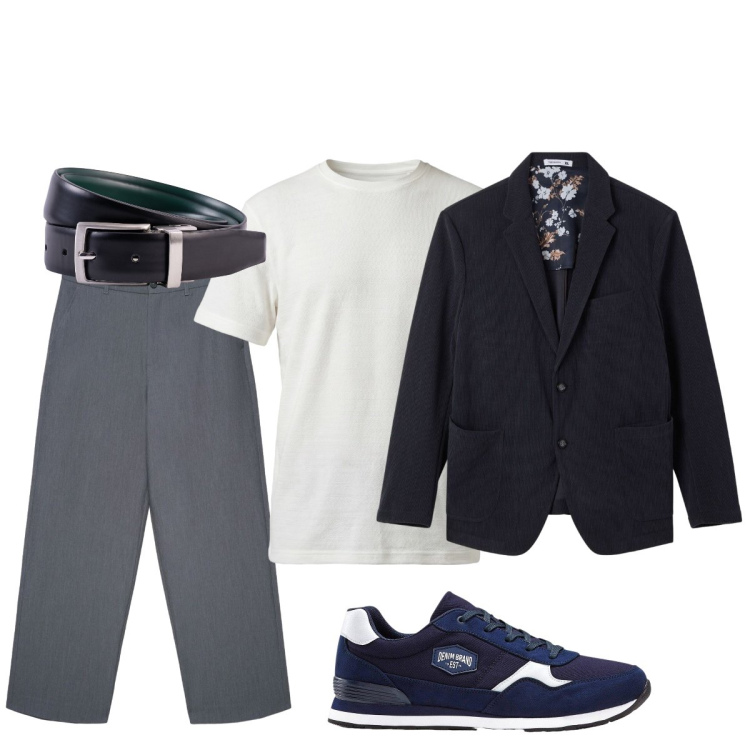 Outfit uomo - Metropolitan chic. Stile Casual per Tutti i giorni. Abbinamento con t-shirt, cinture, pantaloni, giacche, sneakers.
