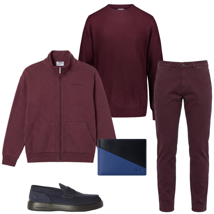 Outfit uomo - Total look #2479103. Stile Casual per Ufficio. Abbinamento con scarpe stringate, pantaloni, portafogli, pullovers, felpe.