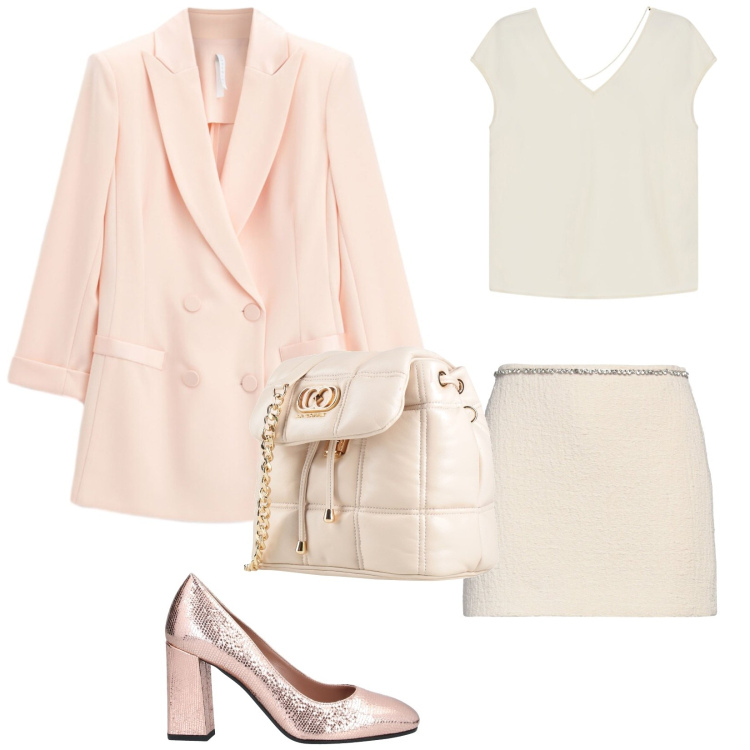 Outfit donna - Total look #2479111. Stile Romantica per Serata fuori. Abbinamento con décolleté, minigonne, valigie, blazer, t-shirt.