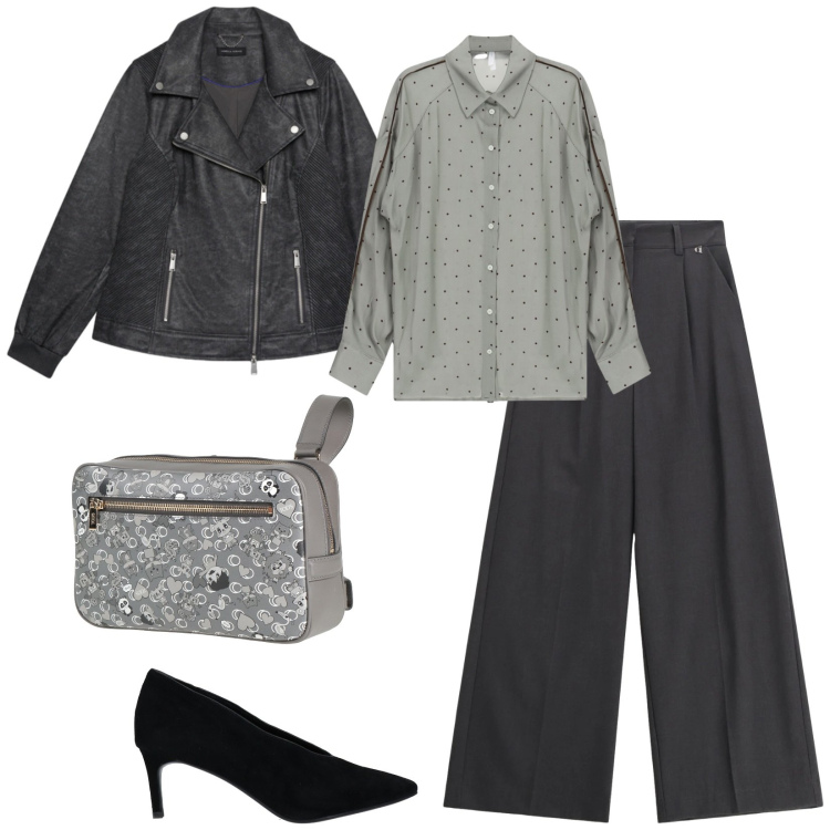 Outfit donna - Total look #2479117. Stile Casual chic per Ufficio. Abbinamento con marsupi, décolleté, camicie, pantaloni a palazzo, giacche.