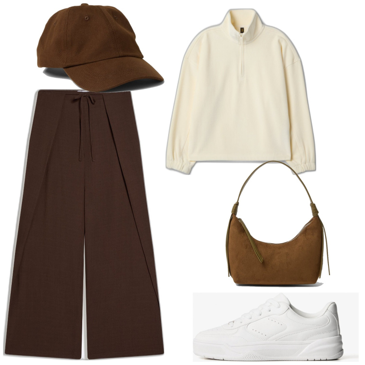 Outfit mujer - Casual chic #13244. Estilo Casual chic para Todos los días. Combinación con pantalones, sneakers, mochilas, sombreros o gorros con visera, camiseta.