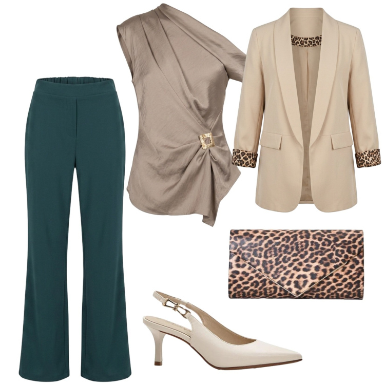 Outfit donna - Focus curvy. per Cerimonia. Abbinamento con décolleté, pochette, pantaloni, top, blazer.