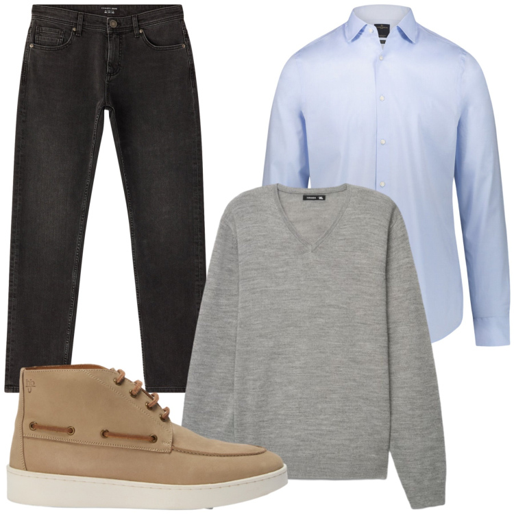 Outfit uomo - Total look #2479143. Stile Casual per Ufficio. Abbinamento con stivali e stivaletti, camicie, jeans, maglieria.
