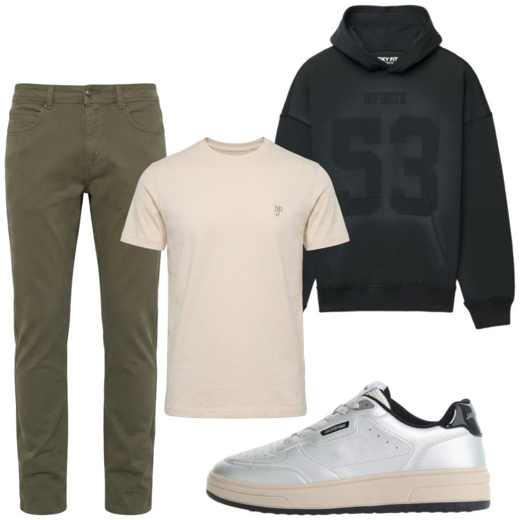 Outfit uomo - Total look #2479178. Stile Casual per Tutti i giorni. Abbinamento con t-shirt, pantaloni, sneakers, felpe con cappuccio.