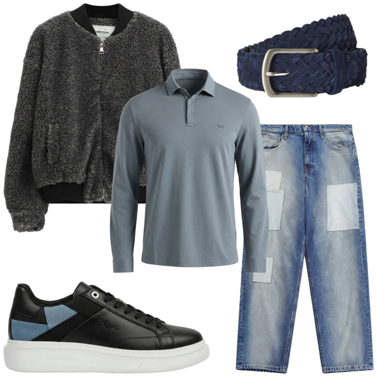 Outfit uomo - Total look #2479180. Stile Trendy per Tutti i giorni. Abbinamento con polo, cinture, sneakers, jeans, bomber.