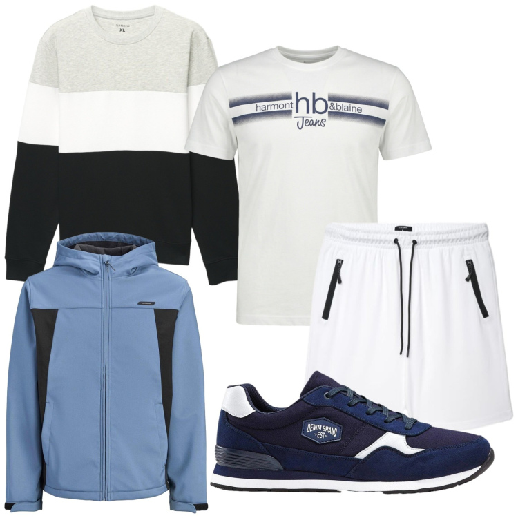 Outfit uomo - Total look #2479184. Stile Urban per Sport. Abbinamento con t-shirt, felpe sportive, pantaloncini sportivi, sneakers, giacche.