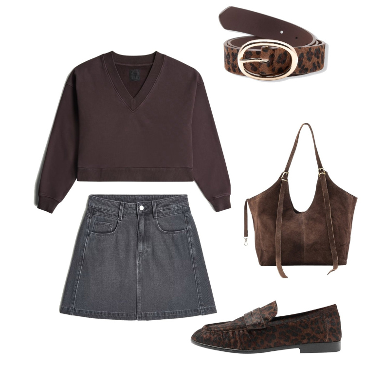 Outfit femme - Mocassins Léopard. Style Tendance pour Tous les jours. Assortir avec sweat-shirts, ceintures, mocassins, sacs tote, jupes.