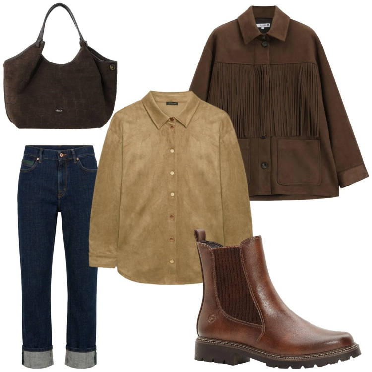 Outfit donna - Autumn. Stile Casual chic per Tutti i giorni. Abbinamento con stivaletti, jeans dritti, cappotti, borse a spalla, camicie.