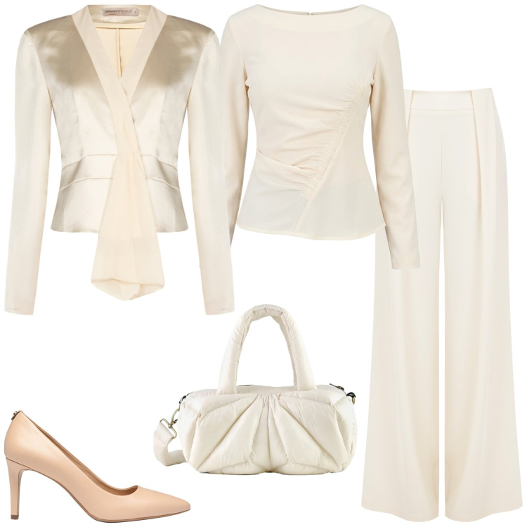 Outfit donna - Rinascimento. Stile Chic per Cerimonia. Abbinamento con décolleté, pantaloni a palazzo, blazer, bluse, borse a mano.