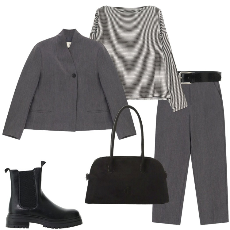 Outfit donna - Dixie FW 26. Stile Urban per Ufficio. Abbinamento con stivaletti chelsea, borse a spalla, t-shirt, blazer, cinture, pantaloni.