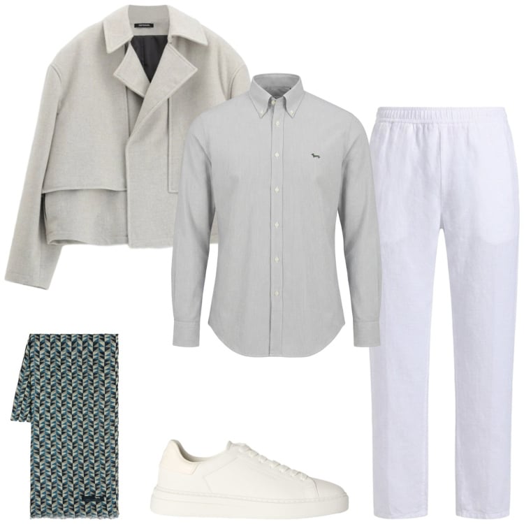 Outfit uomo - Total look #2479217. Stile Trendy per Serata speciale. Abbinamento con camicie, sneakers, sciarpe, pantaloni, giacche.