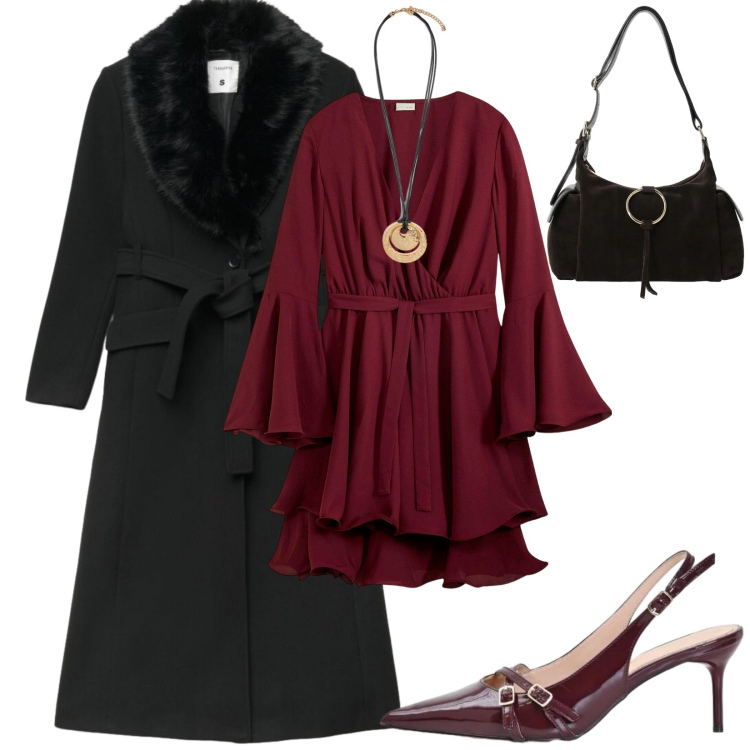 Outfit donna - Total look #2479219. Stile Chic per Serata fuori. Abbinamento con vestiti, cappotti, borse a spalla, décolleté, ciondoli.