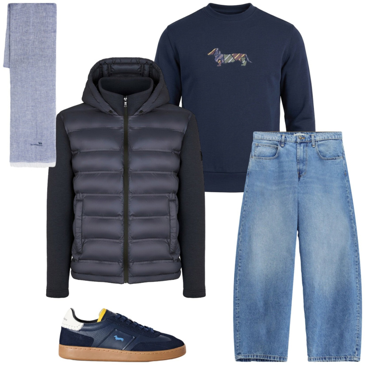 Outfit uomo - Total look #2479222. Stile Casual per Tutti i giorni. Abbinamento con felpe, sneakers, sciarpe, jeans, piumini.