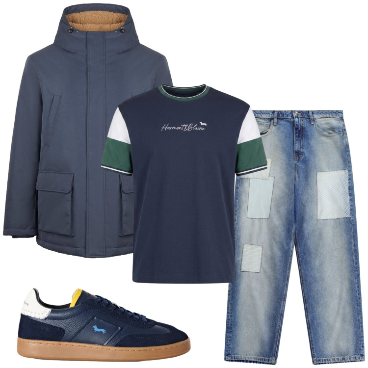 Outfit uomo - Total look #2479224. Stile Casual per Tutti i giorni. Abbinamento con t-shirt, sneakers, jeans, bomber.