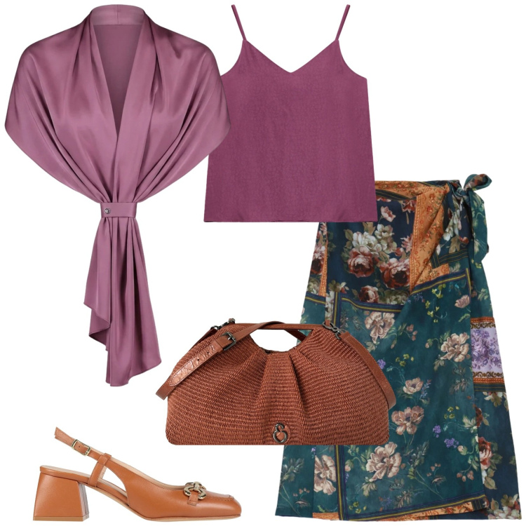 Outfit donna - Total look #2479229. Stile Romantica per Serata fuori. Abbinamento con décolleté, gonne longuette, top, stole, clutch.