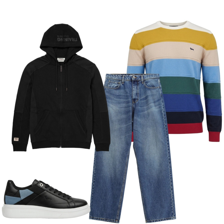 Outfit uomo - Total look #2479230. Stile Casual per Tutti i giorni. Abbinamento con maglieria, sneakers, jeans, felpe con cappuccio.