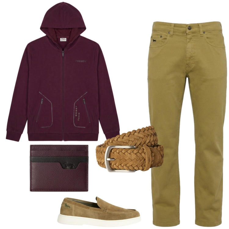 Outfit uomo - Total look #2479234. Stile Casual per Tutti i giorni. Abbinamento con cinture, jeans, portafogli, scarpe stringate, felpe con cappuccio.