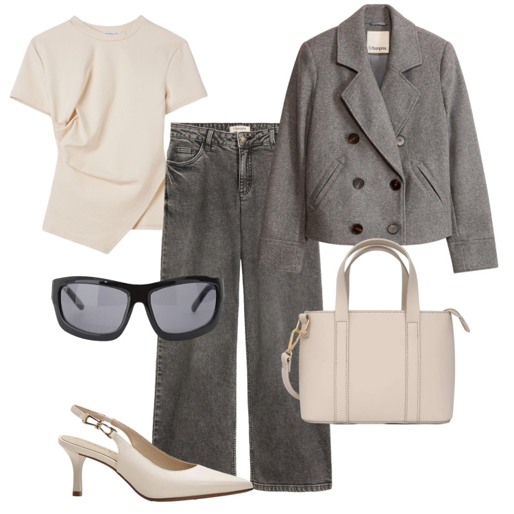 Outfit donna - Una giacca in città - @susystyle. Stile Casual chic per Tutti i giorni. Abbinamento con décolleté, jeans, blazer, borse a tracolla, t-shirt, occhiali da sole.