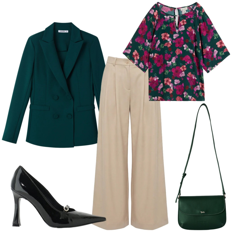Outfit donna - Total look #2479242. Stile Chic per Serata fuori. Abbinamento con bluse, pantaloni, borse a tracolla, blazer, décolleté.