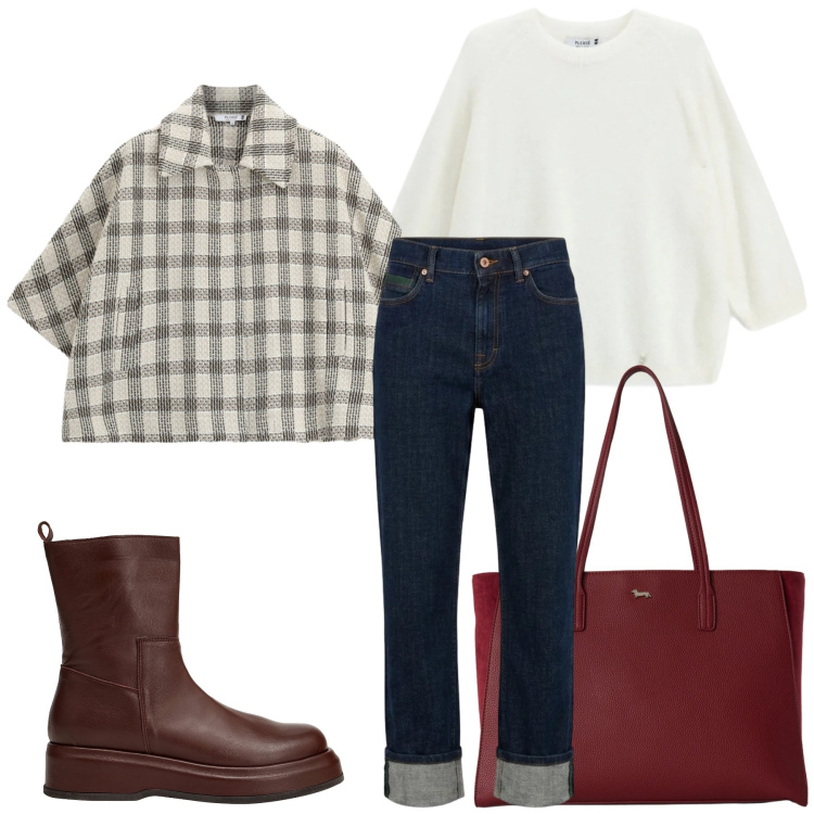 Outfit donna - Total look #2479252. Stile Glamour per Tutti i giorni. Abbinamento con stivaletti, jeans dritti, shopping bag, maglieria, cappotti.