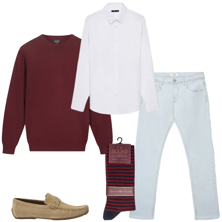 Outfit uomo - Total look #2479261. Stile Casual per Ufficio. Abbinamento con scarpe stringate, calzini, maglieria, jeans, camicie.