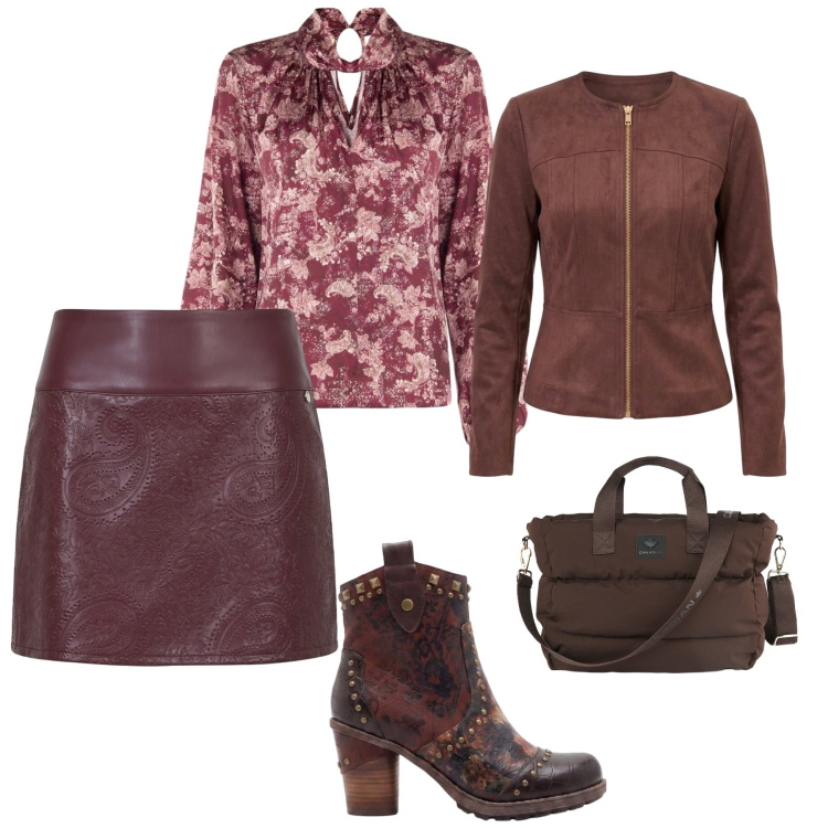 Outfit donna - Floreale con qualche tocco in più. Stile Boho per Serata fuori. Abbinamento con stivaletti, minigonne, bluse, blazer, borse tote.