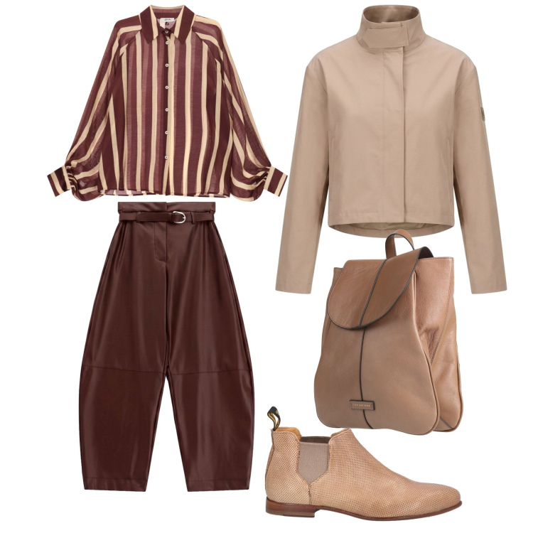 Outfit donna - "Safari Urbano: Eleganza & Comfort Autun. Stile Casual chic per Cerimonia. Abbinamento con stivaletti chelsea, zaini, pantaloni, camicie, blazer.
