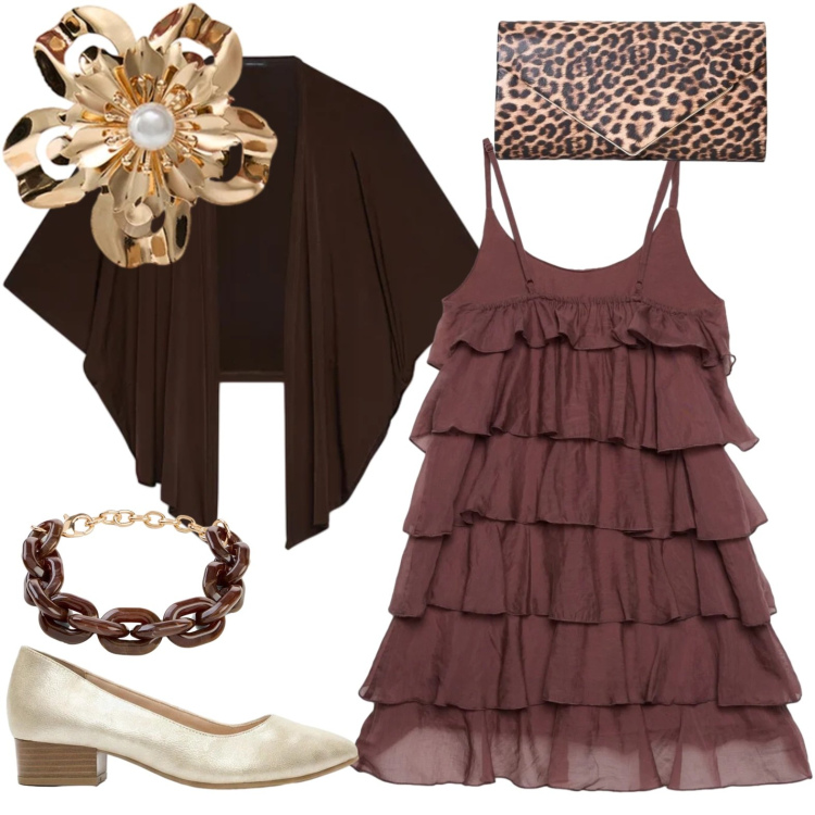 Outfit donna - Serata. Stile Chic per Serata fuori. Abbinamento con braccialetti, décolleté, vestiti corti, pochette, blazer, maglieria.