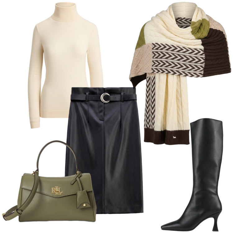 Outfit donna - Bilancia - armonia di colori. Stile Casual chic per Serata fuori. Abbinamento con sciarpe, gonne longuette, pullovers, borse a mano, stivali.