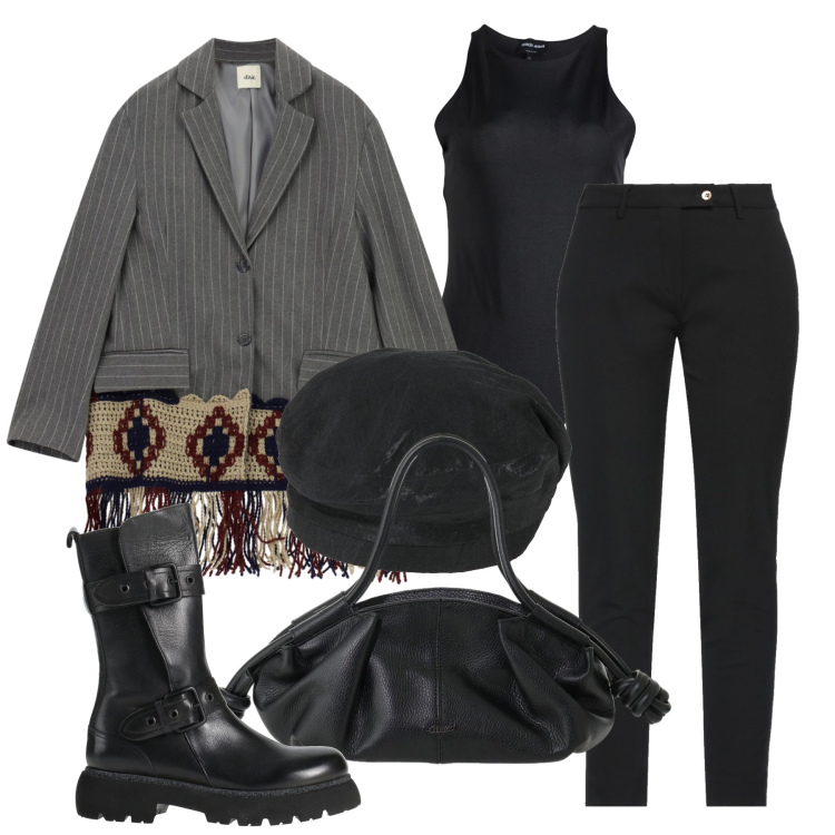 Outfit donna - Settembre. Stile Casual chic per Tutti i giorni. Abbinamento con borse a mano, blazer, stivaletti, pantaloni, body, cappelli e berretti.