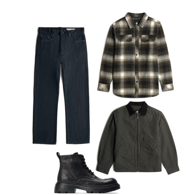 Outfit homme - Chemise à carreaux. Style Tendance pour Tous les jours. Assortir avec chemisiers, vestes, jean coupe droite, bottes.