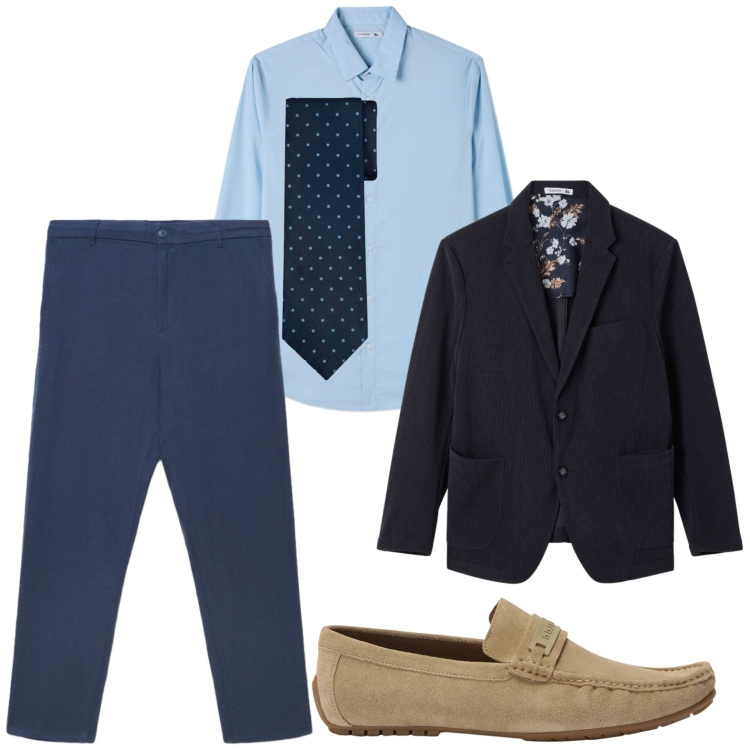 Outfit uomo - Completo blu. Stile Trendy per Tutti i giorni. Abbinamento con scarpe stringate, cravatte, pantaloni, giacche, camicie.