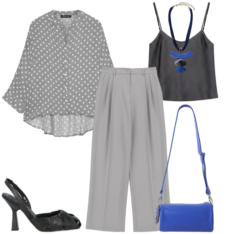 Outfit donna - Total look #2479364. Stile Chic per Serata fuori. Abbinamento con top, borse a tracolla, pantaloni a palazzo, ciondoli, camicie, décolleté.