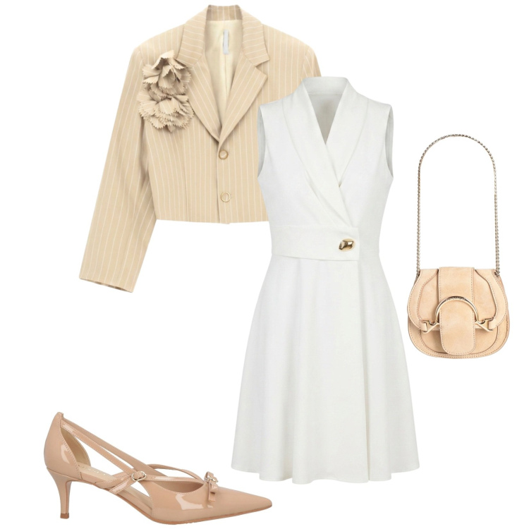 Outfit donna - Total look #2479380. Stile Chic per Cerimonia. Abbinamento con marsupi, décolleté, vestiti asimmetrici, blazer.