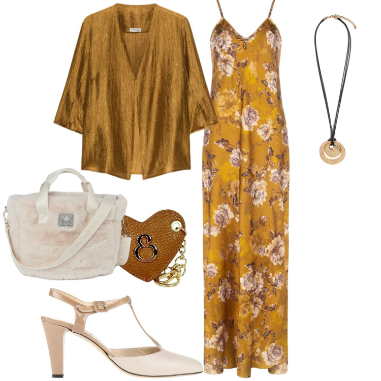 Outfit donna - Festeggiamenti. Stile Chic per Cerimonia. Abbinamento con ciondoli, blazer, portachiavi, borse tote, vestiti lunghi, décolleté.