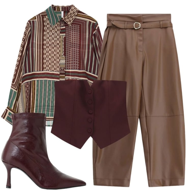 Outfit donna - Total look #2479404. Stile Trendy per Tutti i giorni. Abbinamento con top, camicie, pantaloni, stivaletti.