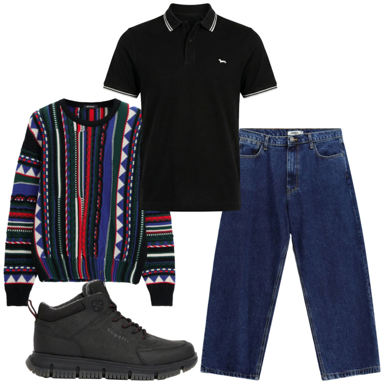 Outfit uomo - Total look #2479411. Stile Urban per Tutti i giorni. Abbinamento con polo, jeans, maglieria, stivali e stivaletti.