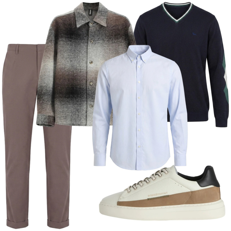 Outfit uomo - Total look #2479413. Stile Casual per Serata speciale. Abbinamento con sneakers, maglieria, camicie, pantaloni, cappotti.