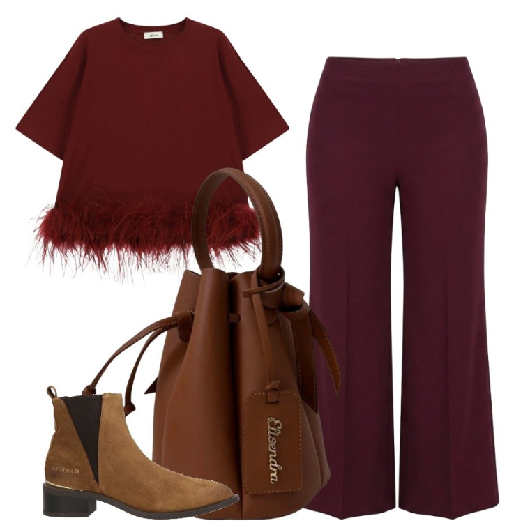 Outfit donna - Autunno in città. Stile Sporty chic per Ufficio. Abbinamento con borse a secchiello, pantaloni a palazzo, t-shirt, stivaletti texani.